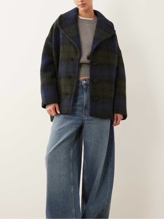 Mango Jackets & Blazers - NWT Mango Plaid Wool Blend Button-Up Coat in Navy and Olive- Abrigo Scottish
